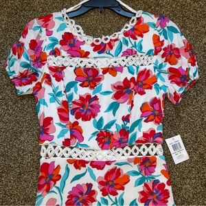 NWT B. Darlin Red and White Floral Lace Cutout Dress